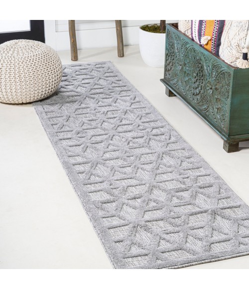 Talaia Neutral Geometric Light Gray 2 ft. x 8 ft. Indoor/Outdoor Runner Rug