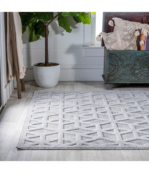 IBIZA Area Rug Talaia Neutral Geometric Light Gray 5 ft. x 8 ft. Indoor/Outdoor Area Rug