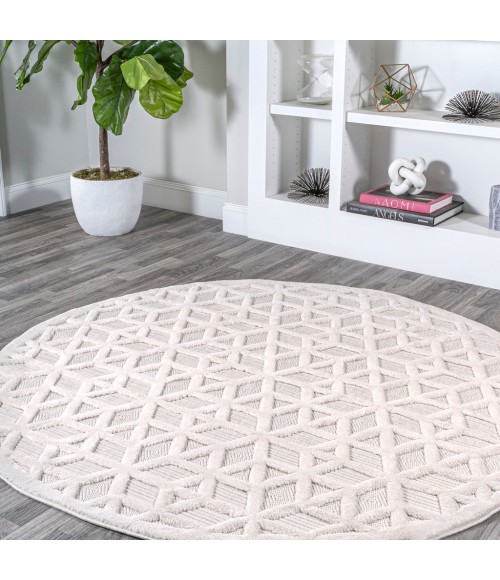 IBIZA Area Rug Talaia Neutral Geometric Ivory 5' Round Indoor/Outdoor Area Rug