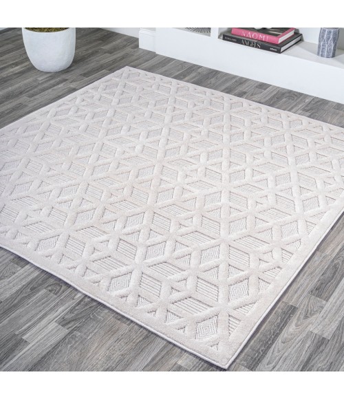 IBIZA Area Rug Talaia Neutral Geometric Ivory 5' Square Indoor/Outdoor Area Rug