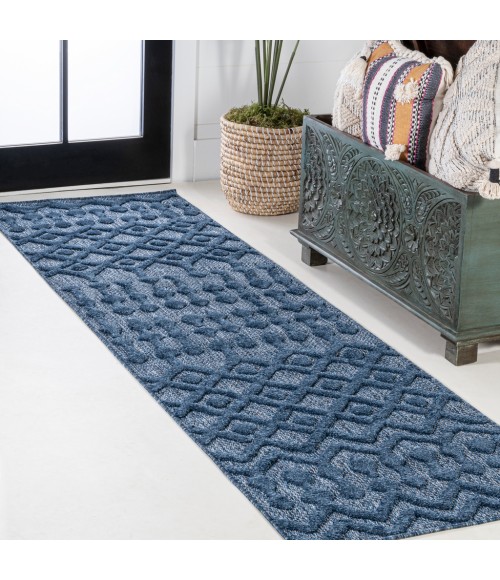 IBIZA Area Rug Peralta Moroccan Diamond Navy 2 ft. x 8 ft. Indoor/Outdoor Runner Rug