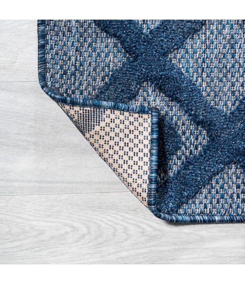IBIZA Area Rug Peralta Moroccan Diamond Navy 2 ft. x 8 ft. Indoor/Outdoor Runner Rug
