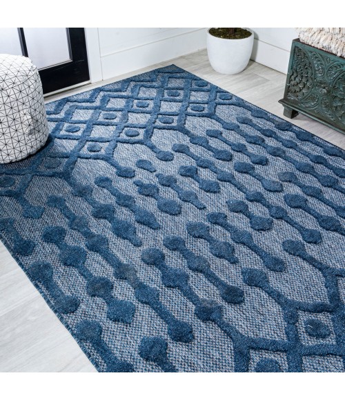 IBIZA Area Rug Peralta Moroccan Diamond Navy 4 ft. x 6 ft. Indoor/Outdoor Area Rug