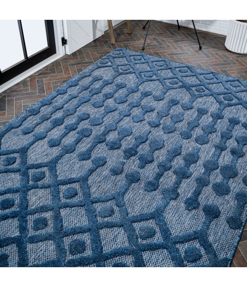 IBIZA Area Rug Peralta Moroccan Diamond Navy 4 ft. x 6 ft. Indoor/Outdoor Area Rug