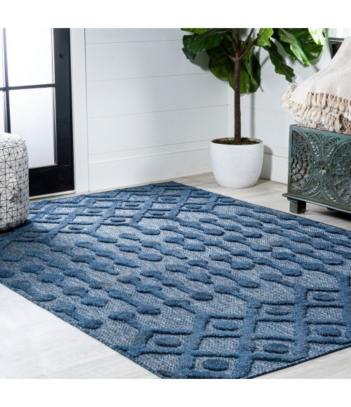 IBIZA Area Rug Peralta Moroccan Diamond Navy 4 ft. x 6 ft. Indoor/Outdoor Area Rug