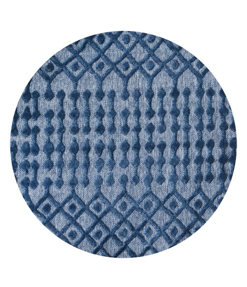 IBIZA Area Rug Peralta Moroccan Diamond Navy 5' Round Indoor/Outdoor Area Rug