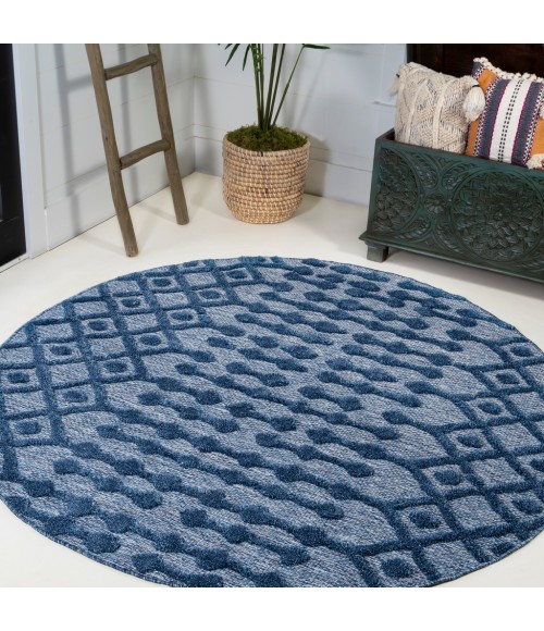 IBIZA Area Rug Peralta Moroccan Diamond Navy 5' Round Indoor/Outdoor Area Rug