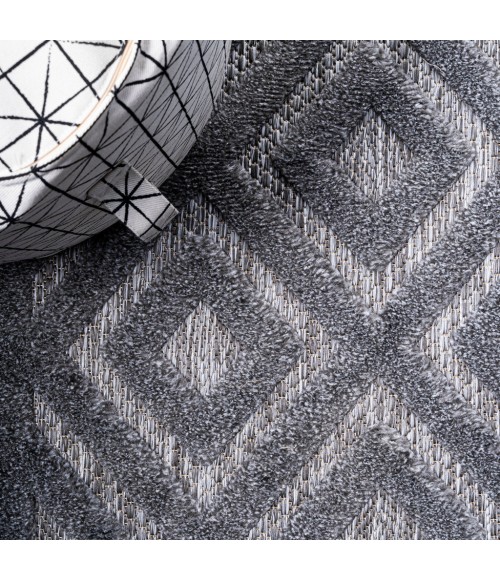 IBIZA Area Rug Portmany Neutral Diamond Trellis Dark Gray 5' Square Indoor/Outdoor Area Rug
