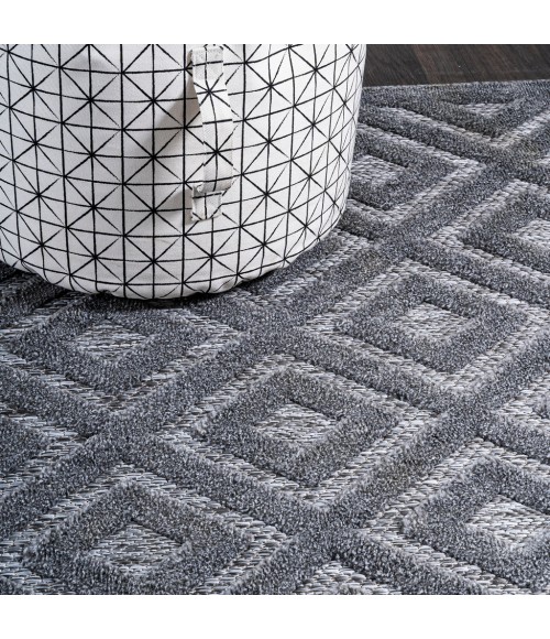 IBIZA Area Rug Portmany Neutral Diamond Trellis Dark Gray 5' Square Indoor/Outdoor Area Rug