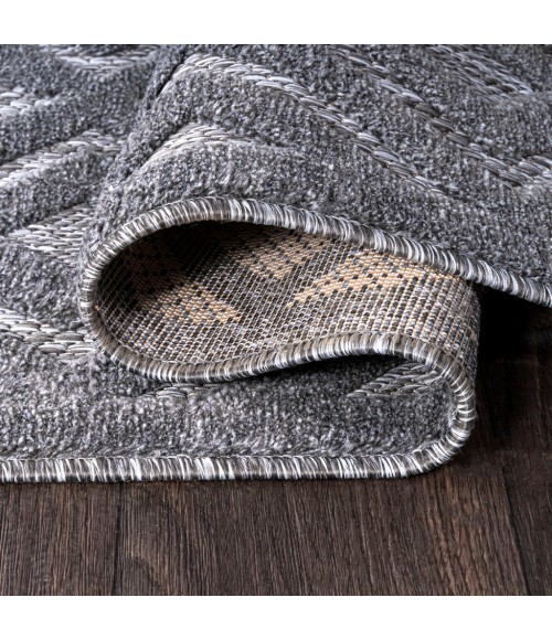 IBIZA Area Rug Portmany Neutral Diamond Trellis Dark Gray 5' Square Indoor/Outdoor Area Rug