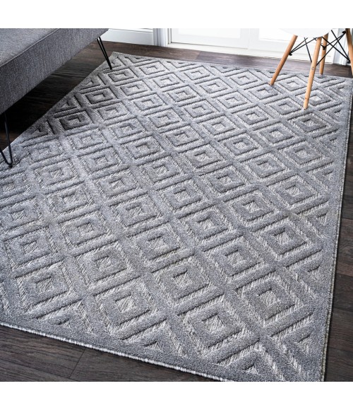 Portmany Neutral Diamond Trellis Dark Gray 4 ft. x 6 ft. Indoor/Outdoor Area Rug