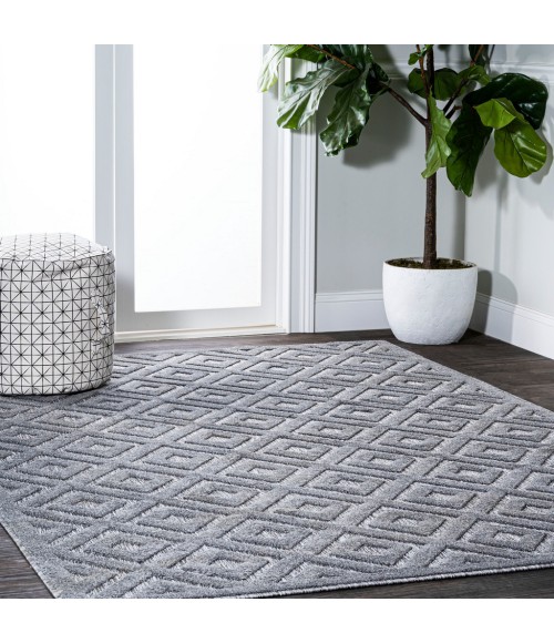 Portmany Neutral Diamond Trellis Dark Gray 4 ft. x 6 ft. Indoor/Outdoor Area Rug