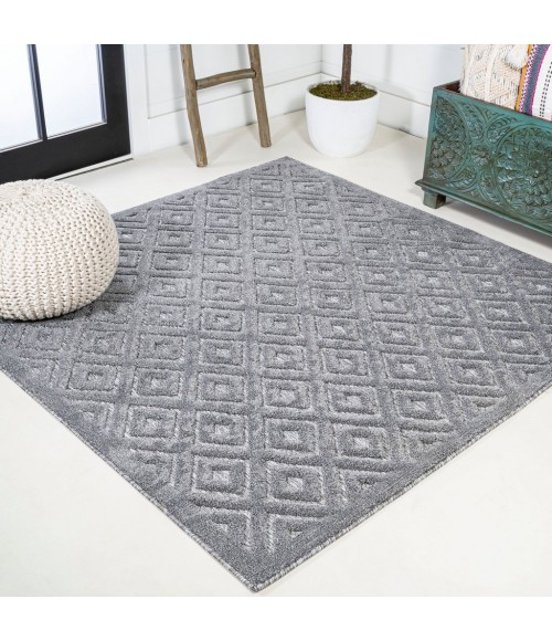 IBIZA Area Rug Portmany Neutral Diamond Trellis Dark Gray 5' Square Indoor/Outdoor Area Rug