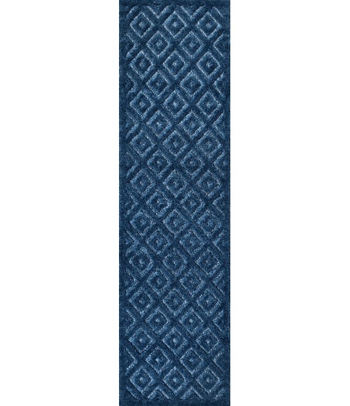 IBIZA Area Rug Portmany Neutral Diamond Trellis Navy 2 ft. x 8 ft. Indoor/Outdoor Runner Rug