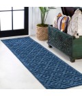IBIZA Area Rug Portmany Neutral Diamond Trellis Navy 2 ft. x 8 ft. Indoor/Outdoor Runner Rug
