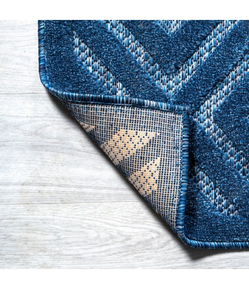 IBIZA Area Rug Portmany Neutral Diamond Trellis Navy 5' Round Indoor/Outdoor Area Rug