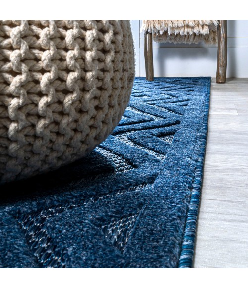 IBIZA Area Rug Portmany Neutral Diamond Trellis Navy 5' Round Indoor/Outdoor Area Rug