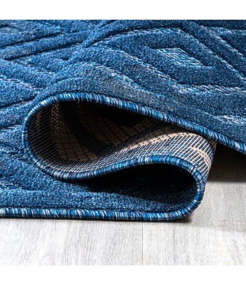 IBIZA Area Rug Portmany Neutral Diamond Trellis Navy 5' Round Indoor/Outdoor Area Rug