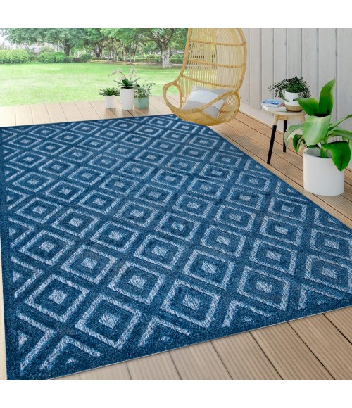 IBIZA Area Rug Portmany Neutral Diamond Trellis Navy 5 ft. x 8 ft. Indoor/Outdoor Area Rug