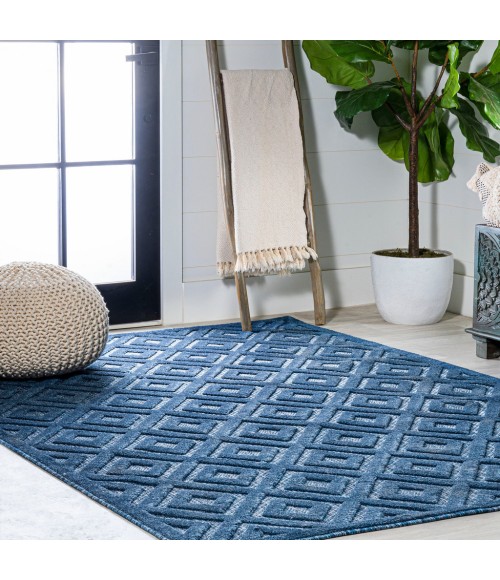 IBIZA Area Rug Portmany Neutral Diamond Trellis Navy 5 ft. x 8 ft. Indoor/Outdoor Area Rug
