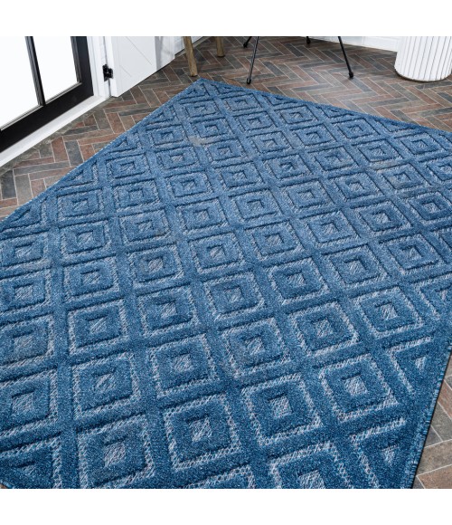 IBIZA Area Rug Portmany Neutral Diamond Trellis Navy 5 ft. x 8 ft. Indoor/Outdoor Area Rug
