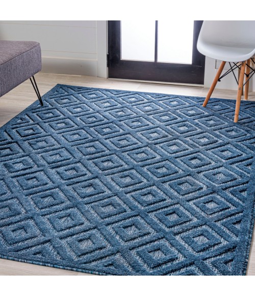 IBIZA Area Rug Portmany Neutral Diamond Trellis Navy 5 ft. x 8 ft. Indoor/Outdoor Area Rug