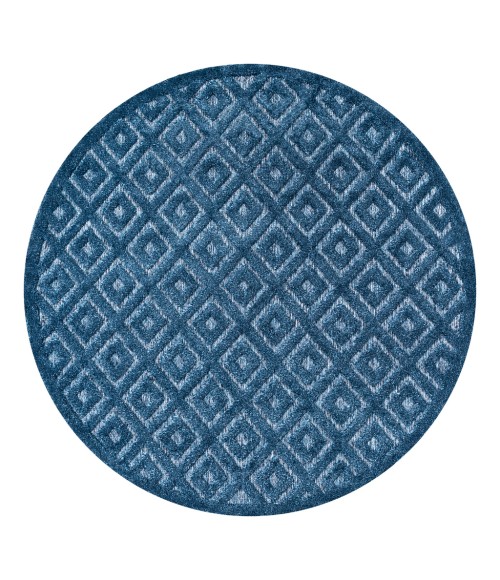IBIZA Area Rug Portmany Neutral Diamond Trellis Navy 5' Round Indoor/Outdoor Area Rug