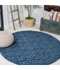 IBIZA Area Rug Portmany Neutral Diamond Trellis Navy 5' Round Indoor/Outdoor Area Rug