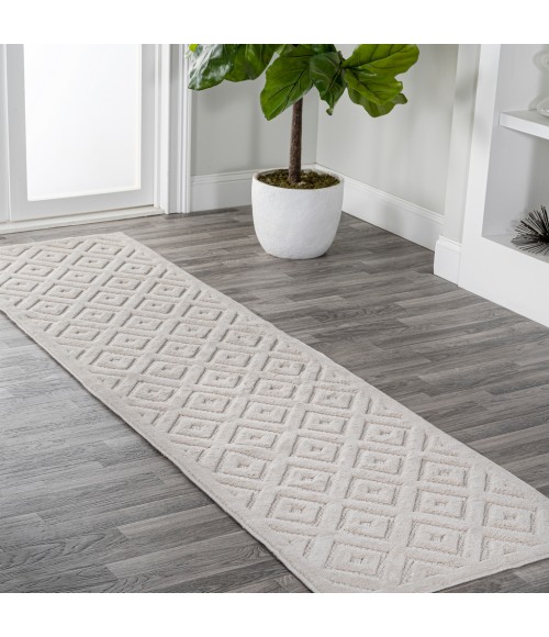 IBIZA Area Rug Portmany Neutral Diamond Trellis Ivory 2 ft. x 8 ft. Indoor/Outdoor Runner Rug