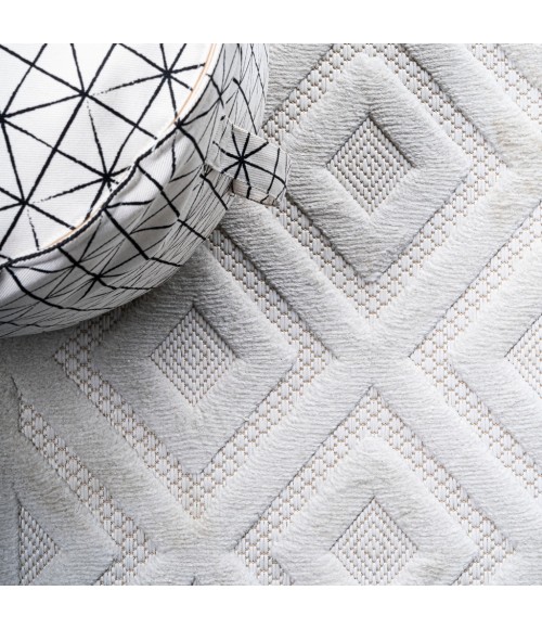 IBIZA Area Rug Portmany Neutral Diamond Trellis Ivory 5' Square Indoor/Outdoor Area Rug