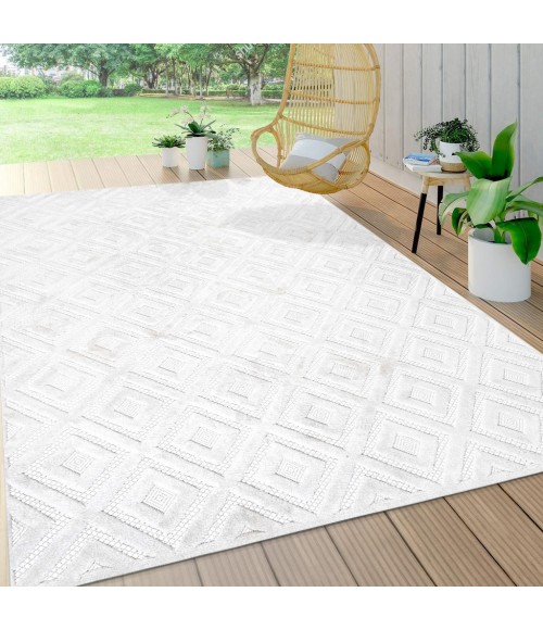 IBIZA Area Rug Portmany Neutral Diamond Trellis Ivory 3 ft. x 5 ft. Indoor/Outdoor Area Rug