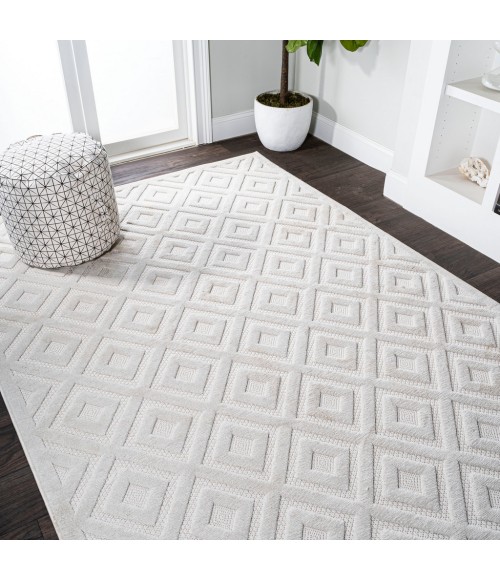 IBIZA Area Rug Portmany Neutral Diamond Trellis Ivory 3 ft. x 5 ft. Indoor/Outdoor Area Rug