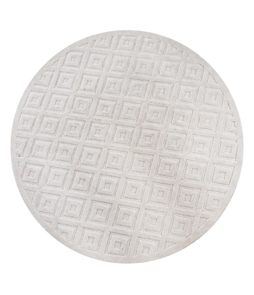 IBIZA Area Rug Portmany Neutral Diamond Trellis Ivory 5' Round Indoor/Outdoor Area Rug