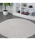 IBIZA Area Rug Portmany Neutral Diamond Trellis Ivory 5' Round Indoor/Outdoor Area Rug