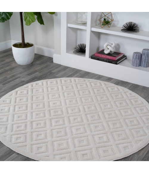 IBIZA Area Rug Portmany Neutral Diamond Trellis Ivory 5' Round Indoor/Outdoor Area Rug