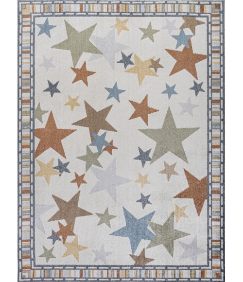 KIDS WASHABLE Area Rug Star Gazer Geometric Machine-Washable Ivory/Blue/Orange 5 ft. x 8 ft. Area Rug