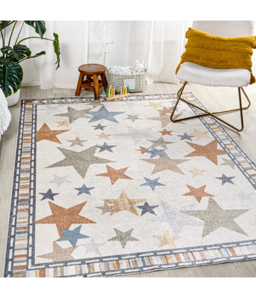 KIDS WASHABLE Area Rug Star Gazer Geometric Machine-Washable Ivory/Blue/Orange 5 ft. x 8 ft. Area Rug