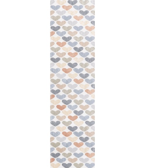 KIDS WASHABLE Area Rug Dila Modern Hearts Geometric Machine-Washable Ivory/Blue/Orange 2 ft. x 8 ft. Runner Rug
