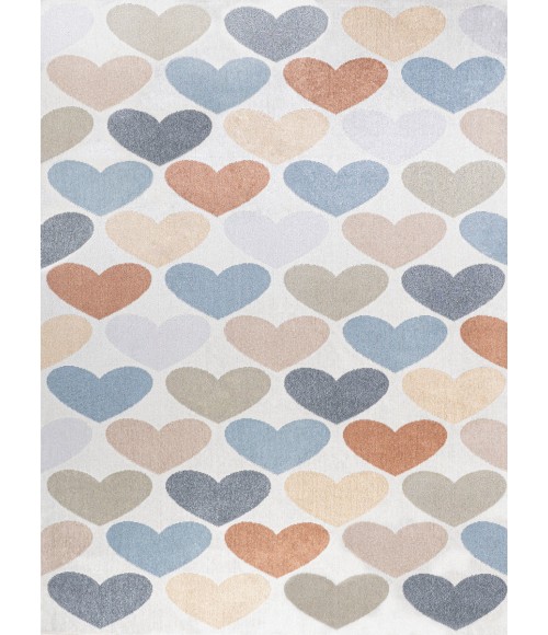 KIDS WASHABLE Area Rug Dila Modern Hearts Geometric Machine-Washable Ivory/Blue/Orange 4 ft. x 6 ft. Area Rug