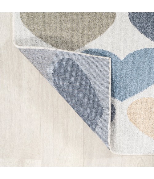 KIDS WASHABLE Area Rug Dila Modern Hearts Geometric Machine-Washable Ivory/Blue/Orange 2 ft. x 8 ft. Runner Rug