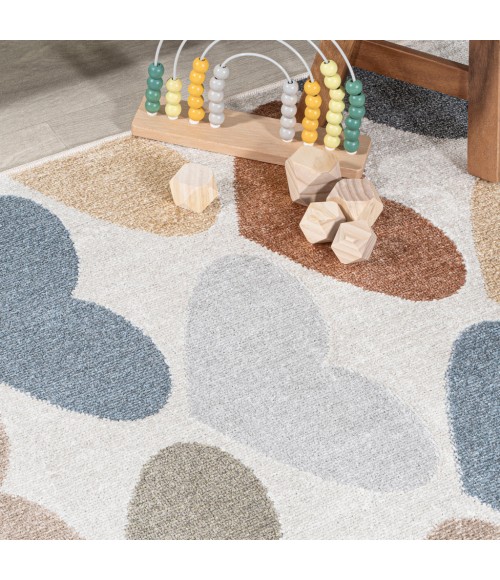 KIDS WASHABLE Area Rug Dila Modern Hearts Geometric Machine-Washable Ivory/Blue/Orange 2 ft. x 8 ft. Runner Rug