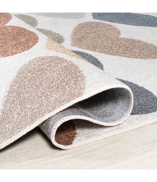 KIDS WASHABLE Area Rug Dila Modern Hearts Geometric Machine-Washable Ivory/Blue/Orange 2 ft. x 8 ft. Runner Rug