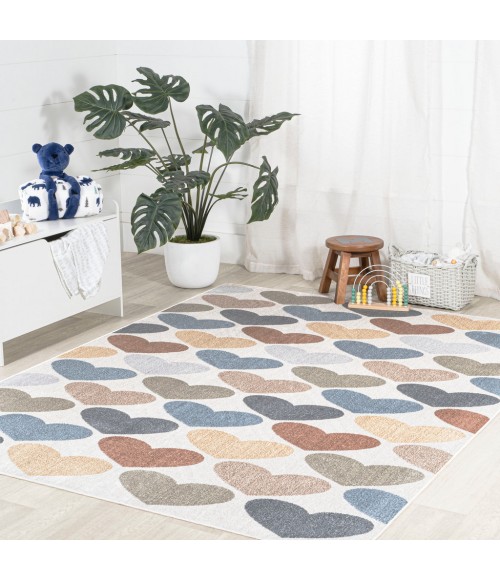 KIDS WASHABLE Area Rug Dila Modern Hearts Geometric Machine-Washable Ivory/Blue/Orange 4 ft. x 6 ft. Area Rug
