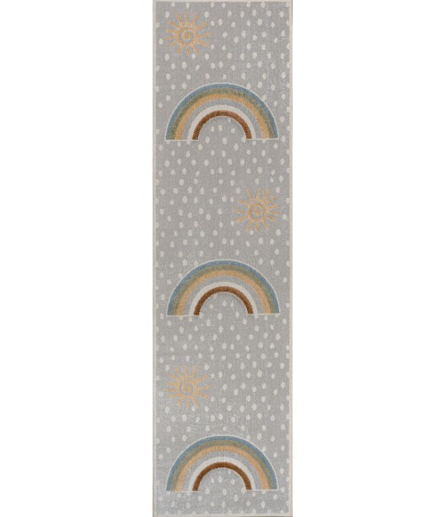 KIDS WASHABLE Area Rug Minha Rainbow Dot Modern Machine-Washable Gray/Ivory/Yellow 2 ft. x 8 ft. Runner Rug
