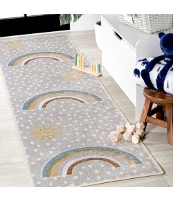 Jonathany Kids Washable KDW102A Gray/Ivory/Yellow Area Rug 2 ft. X 7 ft. 10 in. Runner