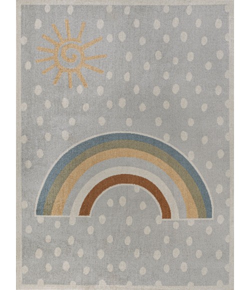 KIDS WASHABLE Area Rug Minha Rainbow Dot Modern Machine-Washable Gray/Ivory/Yellow 8 ft. x 10 ft. Area Rug