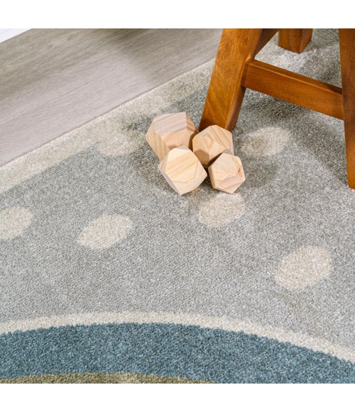 KIDS WASHABLE Area Rug Minha Rainbow Dot Modern Machine-Washable Gray/Ivory/Yellow 2 ft. x 8 ft. Runner Rug
