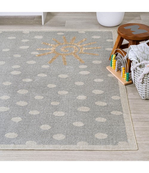 KIDS WASHABLE Area Rug Minha Rainbow Dot Modern Machine-Washable Gray/Ivory/Yellow 8 ft. x 10 ft. Area Rug