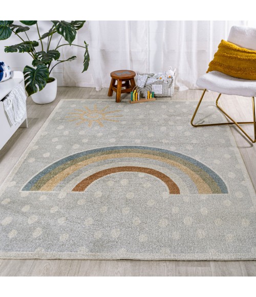 KIDS WASHABLE Area Rug Minha Rainbow Dot Modern Machine-Washable Gray/Ivory/Yellow 8 ft. x 10 ft. Area Rug