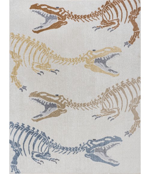KIDS WASHABLE Area Rug Kingdarr T-Rex Modern Kids Machine-Washable Cream/Multi 5 ft. x 8 ft. Area Rug